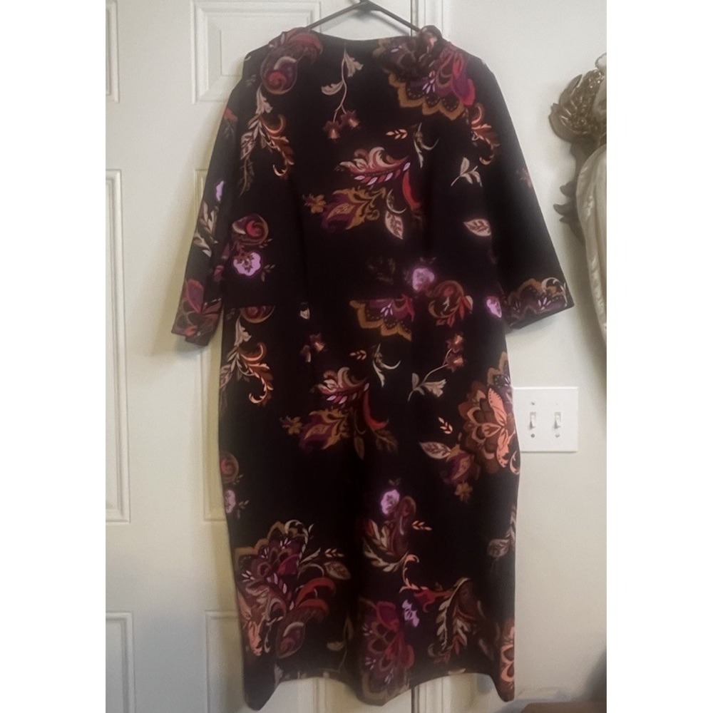 Liz Claiborne Dress High Neck With Bow Plum Pink Floral Women's Size 16